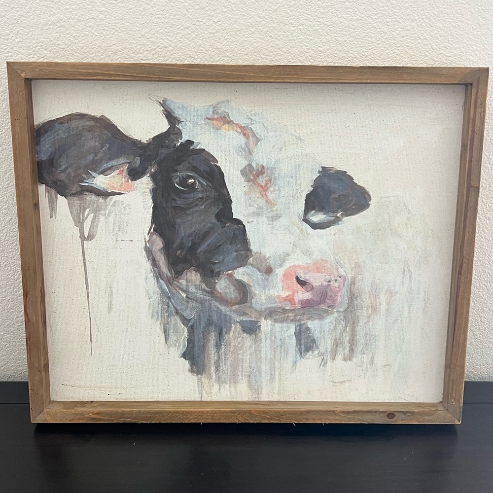 White and Black Cow Canvas Art Print - Farmhouse Hobby Lobby Wall Decor